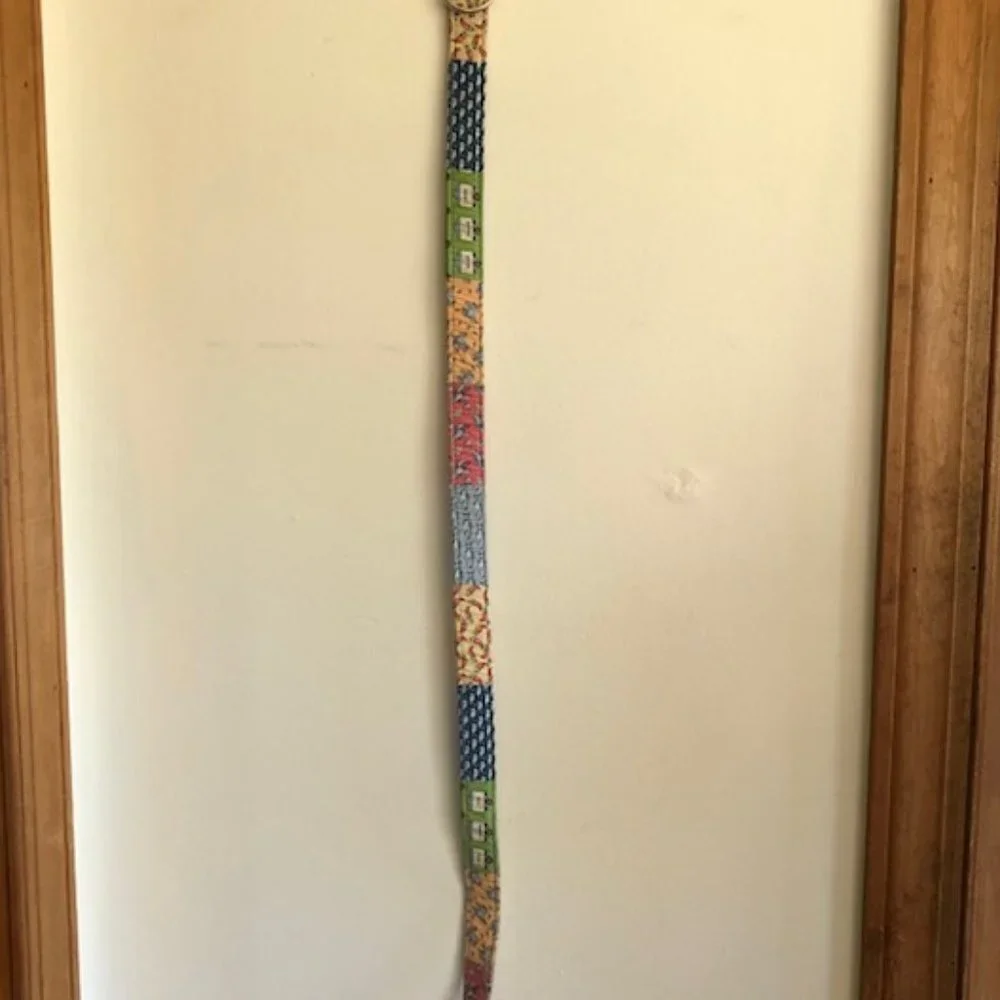 VINEYARD VINES Patchwork Kids D Ring Belt Large Blue Yellow Pink